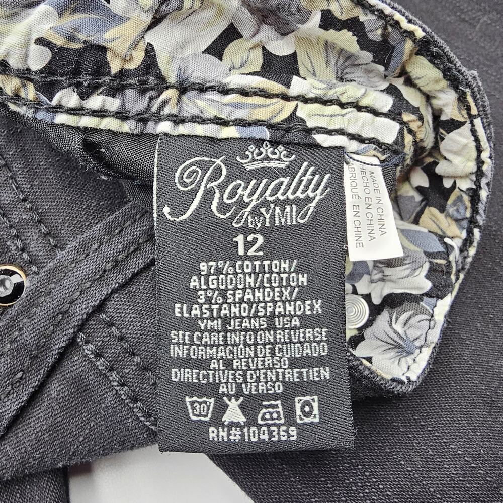 Royalty By YMI Womans size 12 Black Denim Jeans Embellished Pockets Flare Legs - Picture 7 of 9